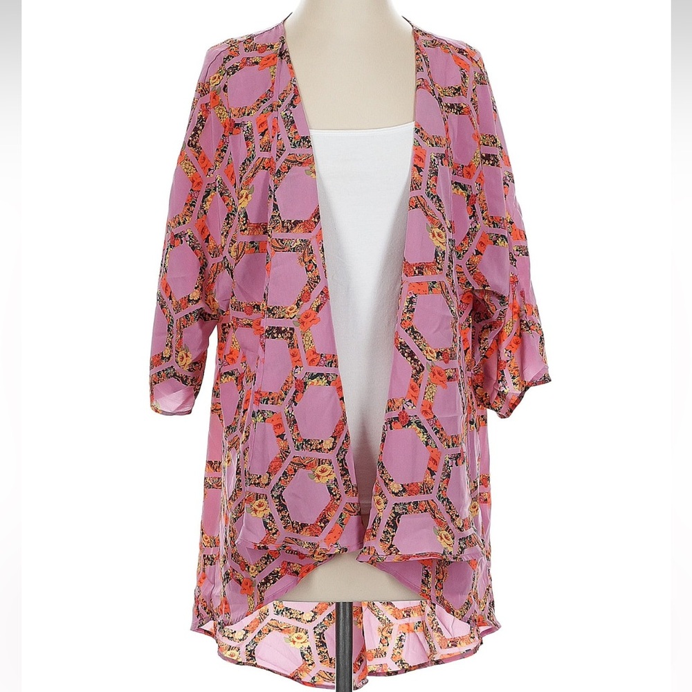 LuLaRoe Semi Sheer Lightweight Lindsay Cardigan Floral Dusty Pink Rose Size S